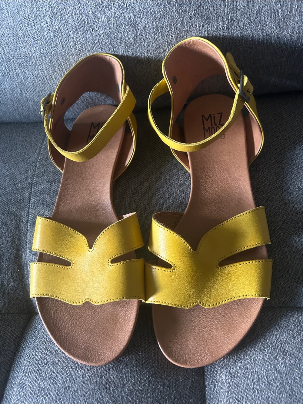 Miz Mooz Sunny Yellow Leather Cutout Ankle-Strap Sandals